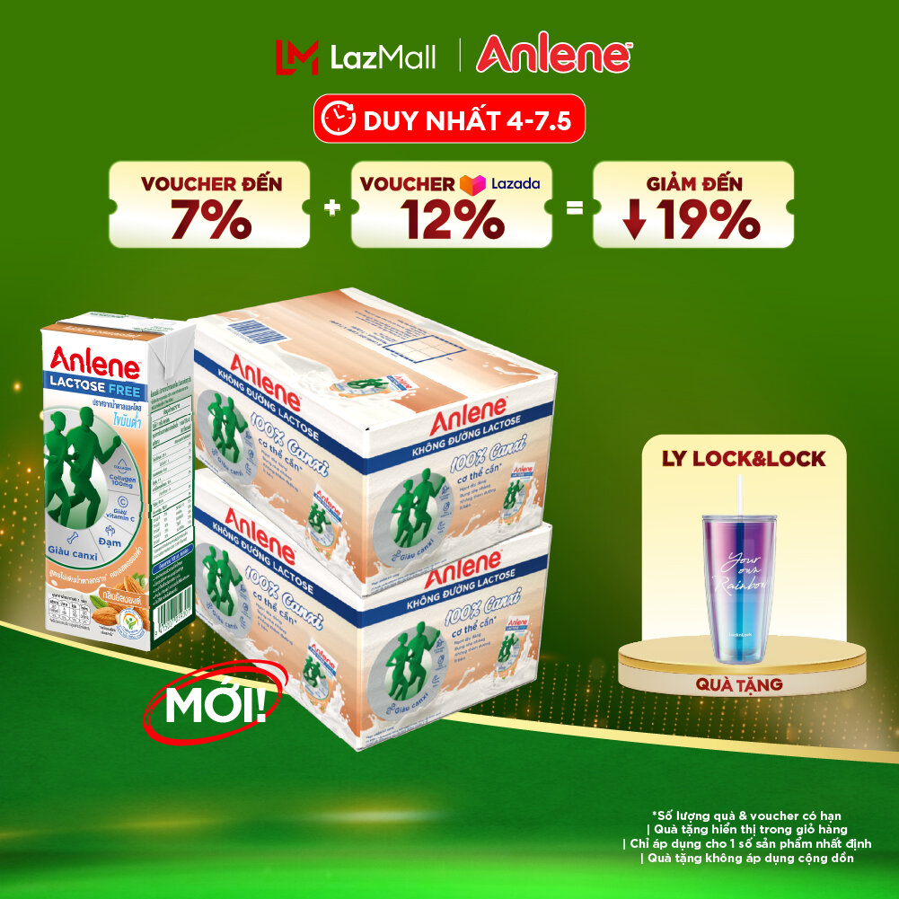 Combo 2 Thùng 36 hộp sữa Anlene không đường Lactose vị hạnh nhân 180ml