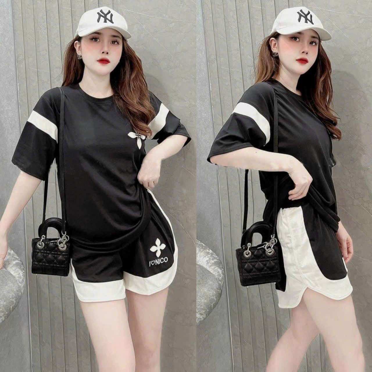 Sét bộ short cotton thêu logo cao cấp