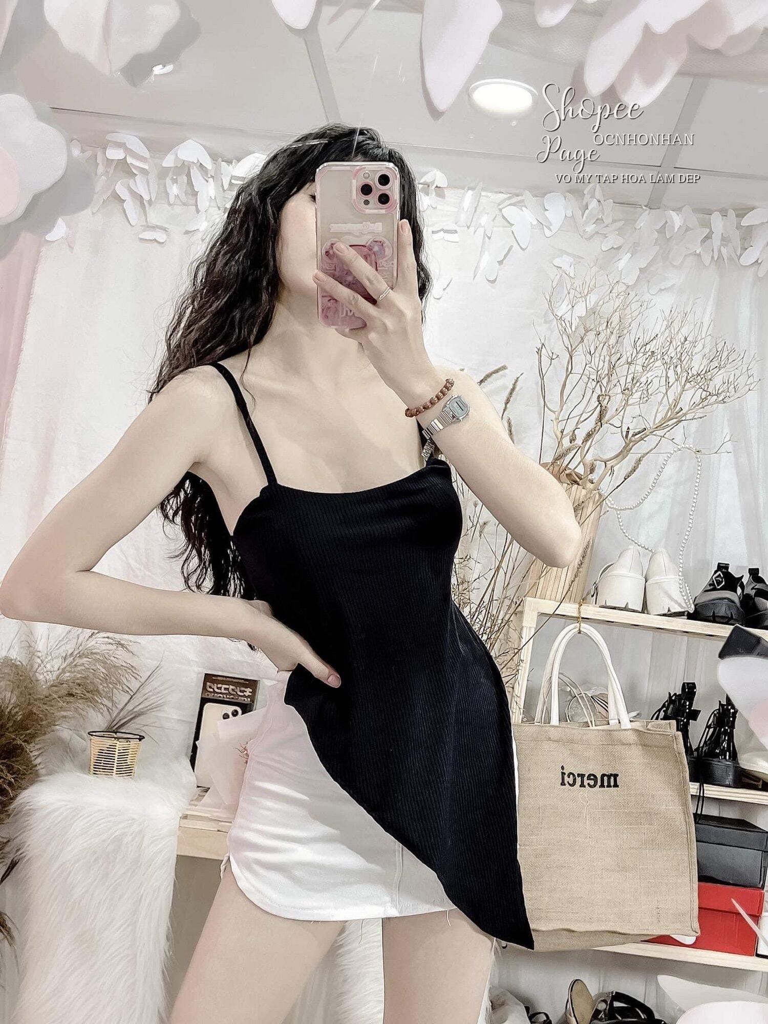 Áo kiểu dây bún tà nhọn xẻ tà có mút