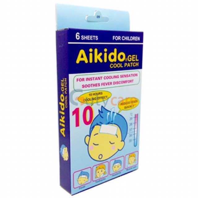 Miếng dán hạ sốt Aikido hộp 6 miếng, Giảm nóng sốt, đau răng, nhức đầu.