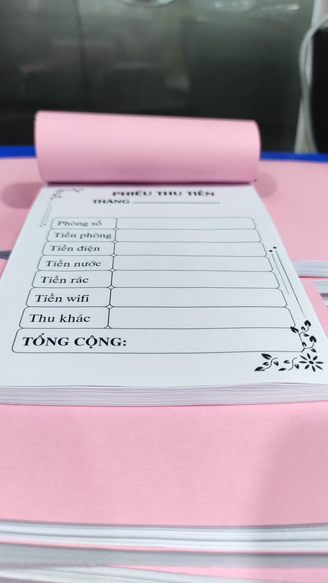 Phiếu thu tiền nhà trọ A6-/quyển 50 tờ.