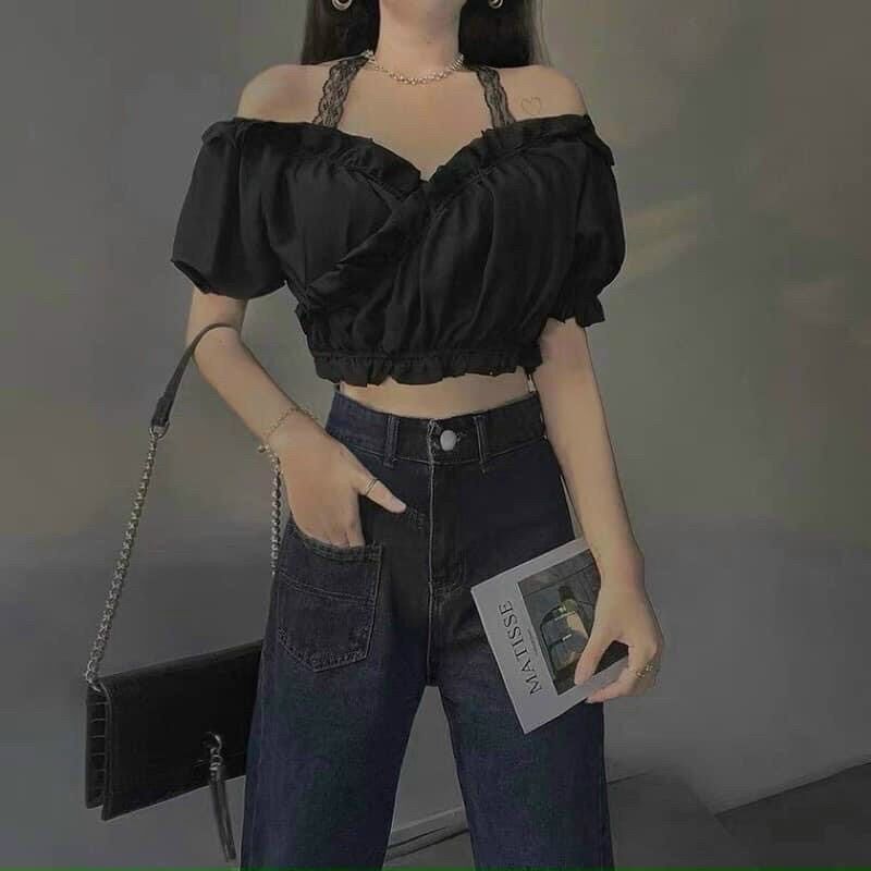 Áo croptop vai phối ren A22+
