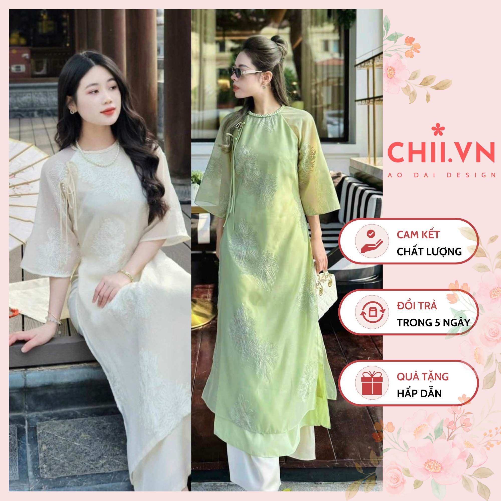 Áo dài dáng suông cách tân thi thư cổ tròn