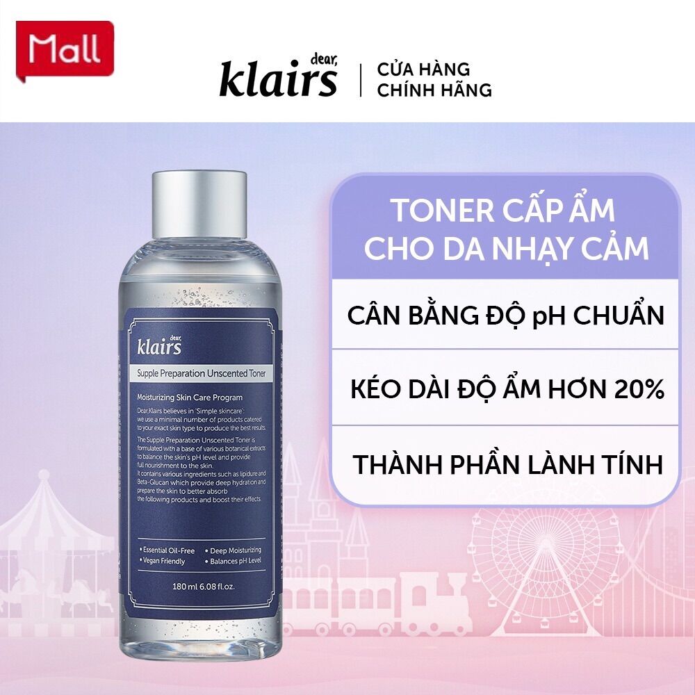Toner KLAIRS - nước hoa hồng Dear Klairs Supple Preperation Toner 180ml không mùi làm dịu da, cấp ẩm, căng bóng phù hợp loại da