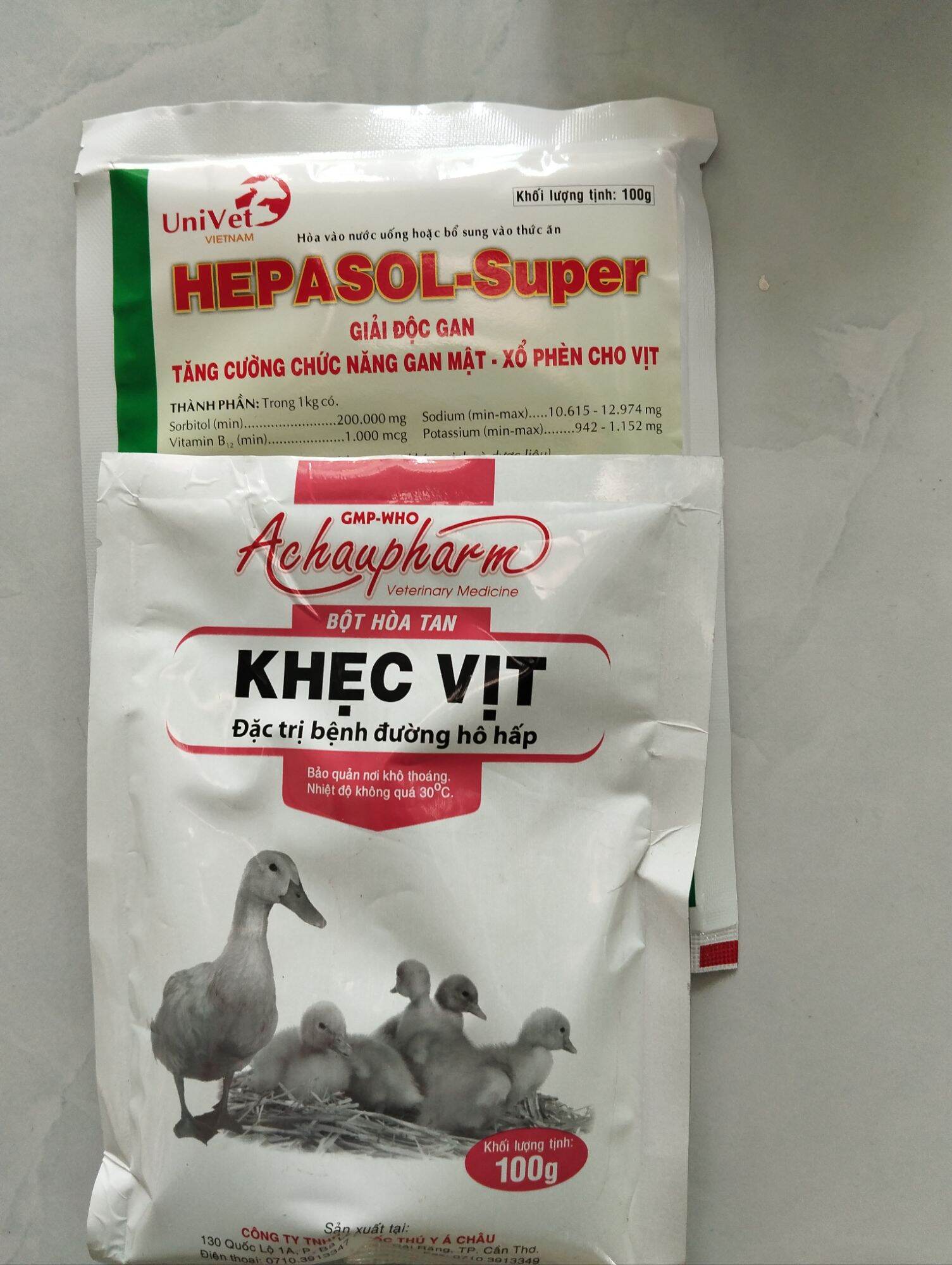 xổ phèn cho vịt,khẹc bại do ngộ độc,mát gan gia cầm 2goi100gr