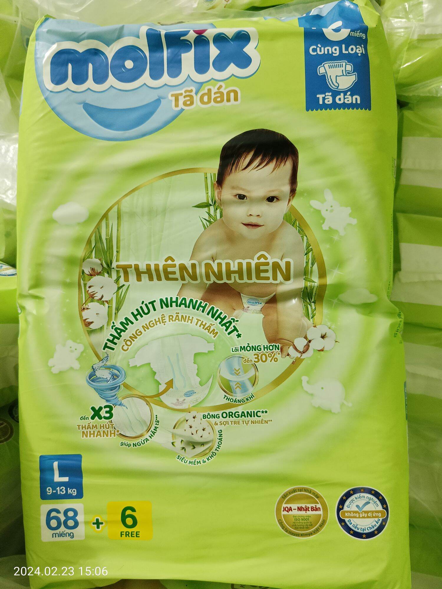 Bỉm/ Tã dán Molfix size L 68+6 miếng