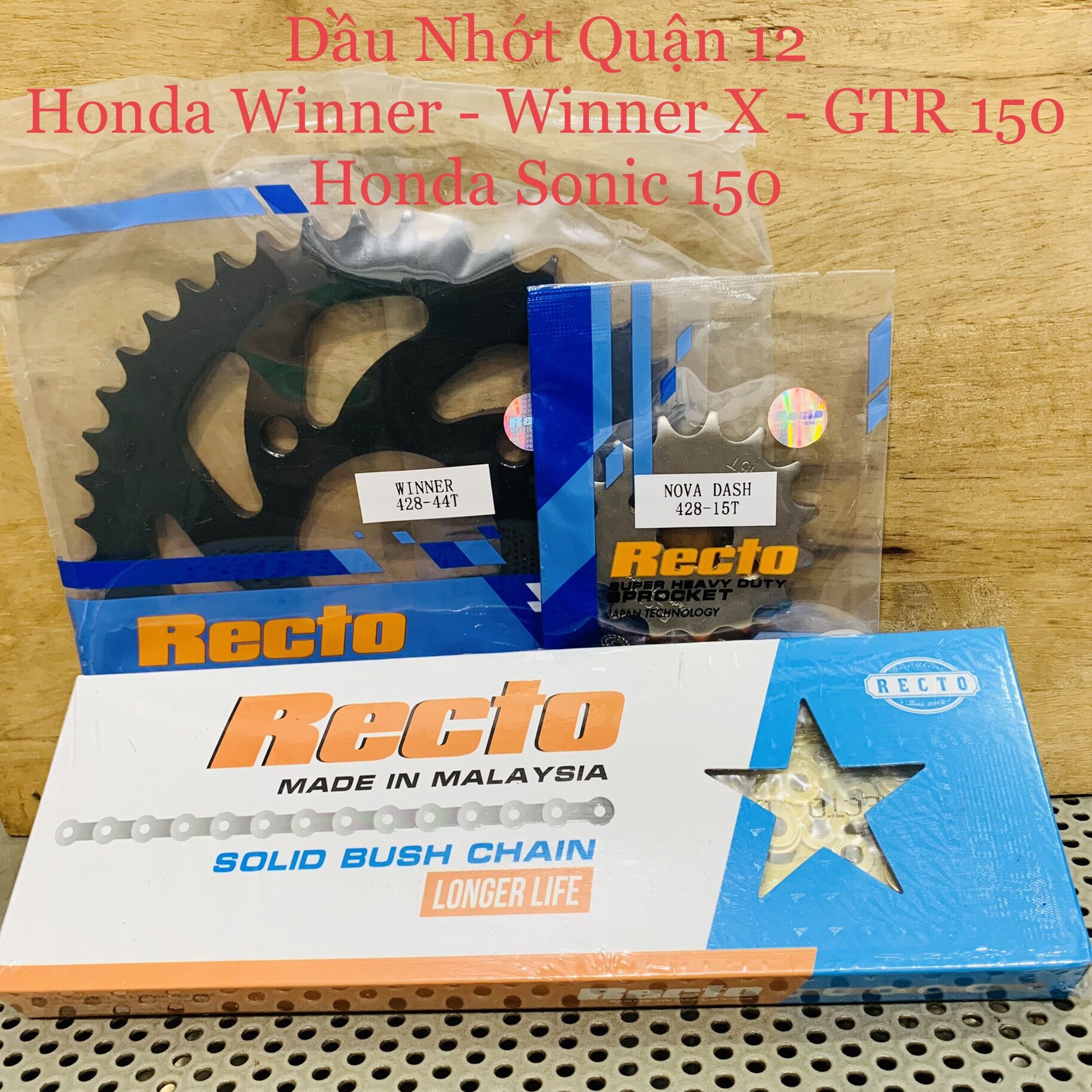 Honda Winner - GTR - Sonic 150 Bộ Nhông 15T - Dĩa 42T 43T 44T 45T Sên Vàng Recto 428SB 9Ly - 428HSB 10Ly Cao Cấp