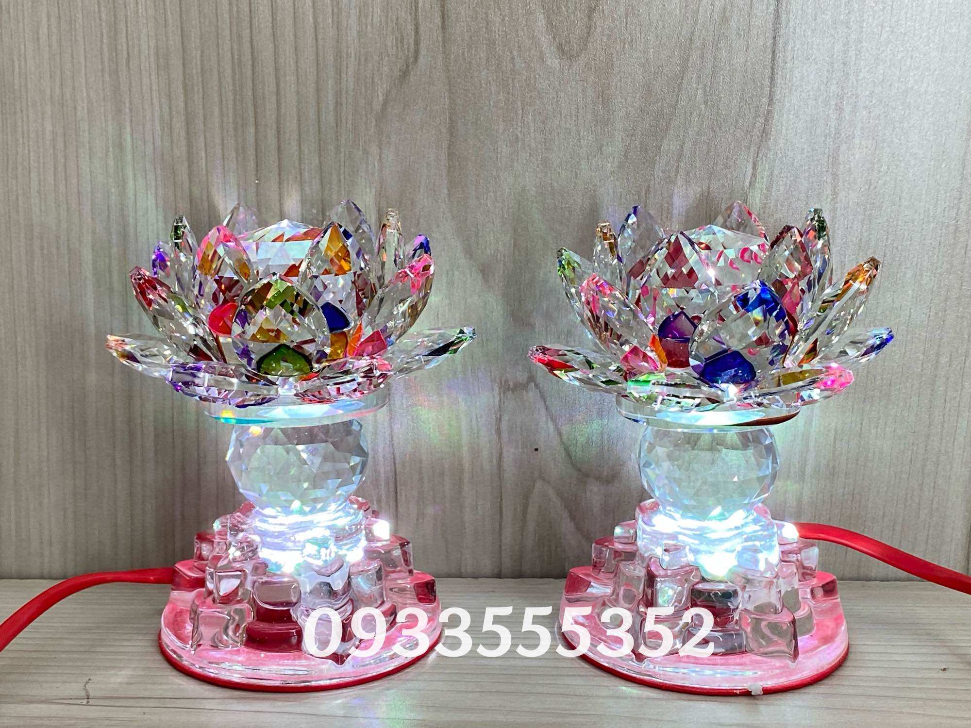 Cặp đèn thờ pha lê hoa sen đổi màu 501