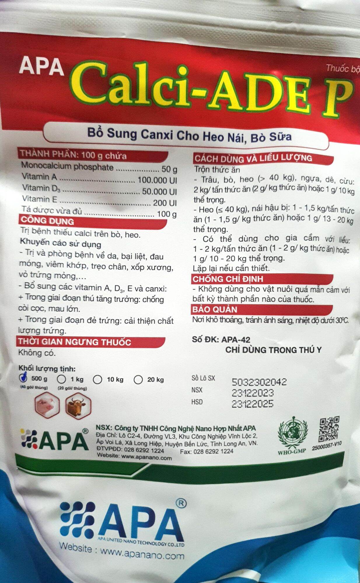 Canxi ADE Thái Lan (500gr) - Cung cấp Canxi + Vitamin hàm lượng cao. Phòng và tr.i bại liệt, đau móng, viêm khớp, trẹo chân cho gà đá