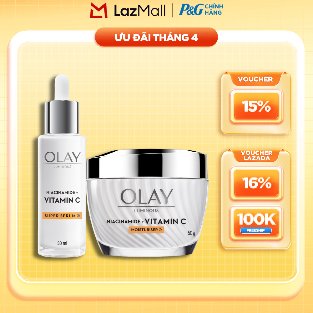 Combo Kem Dưỡng Ban Ngày OLAY Luminous Niacinamide VITAMIN C Giúp Mờ Vết Thâm, Đốm Nâu, Dưỡng Sáng Da Hũ 50G + Serum OLAY Luminous Niacinamide VITAMIN C Giúp Mờ Vết Thâm, Đốm Nâu, Dưỡng Sáng Da Chai 30ML