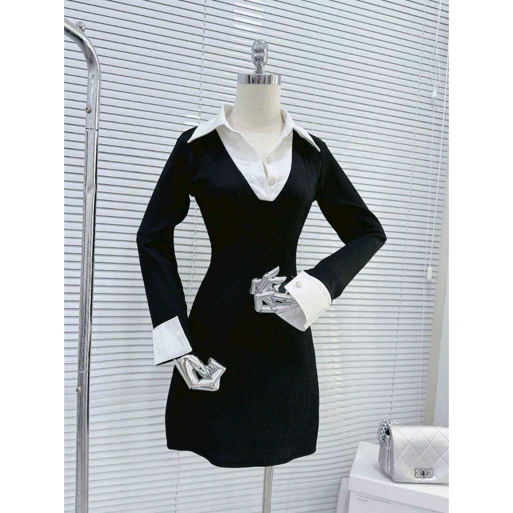 Đầm body đen phối cổ sơ mi DPSM9