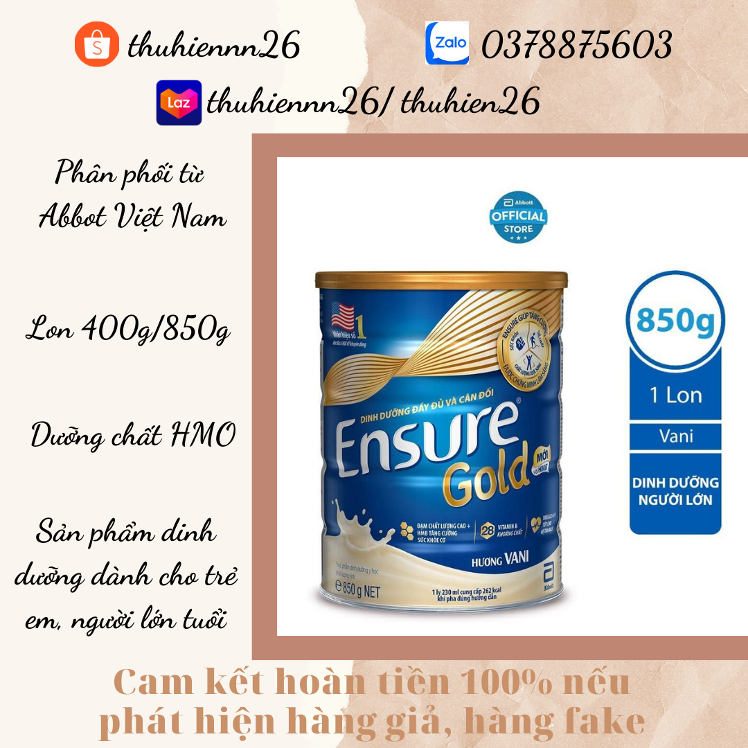 Sữa Ensure Gold hương Vani 850g 2023