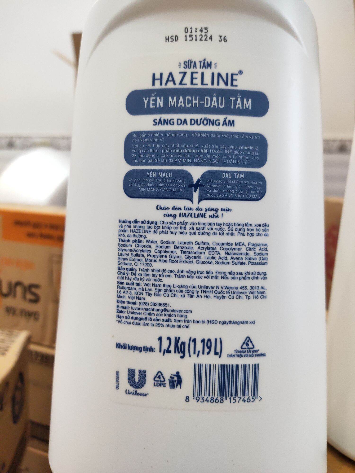 Sữa tắm hazeline 1,2kg (đủ 1,2kg không đầy chai)