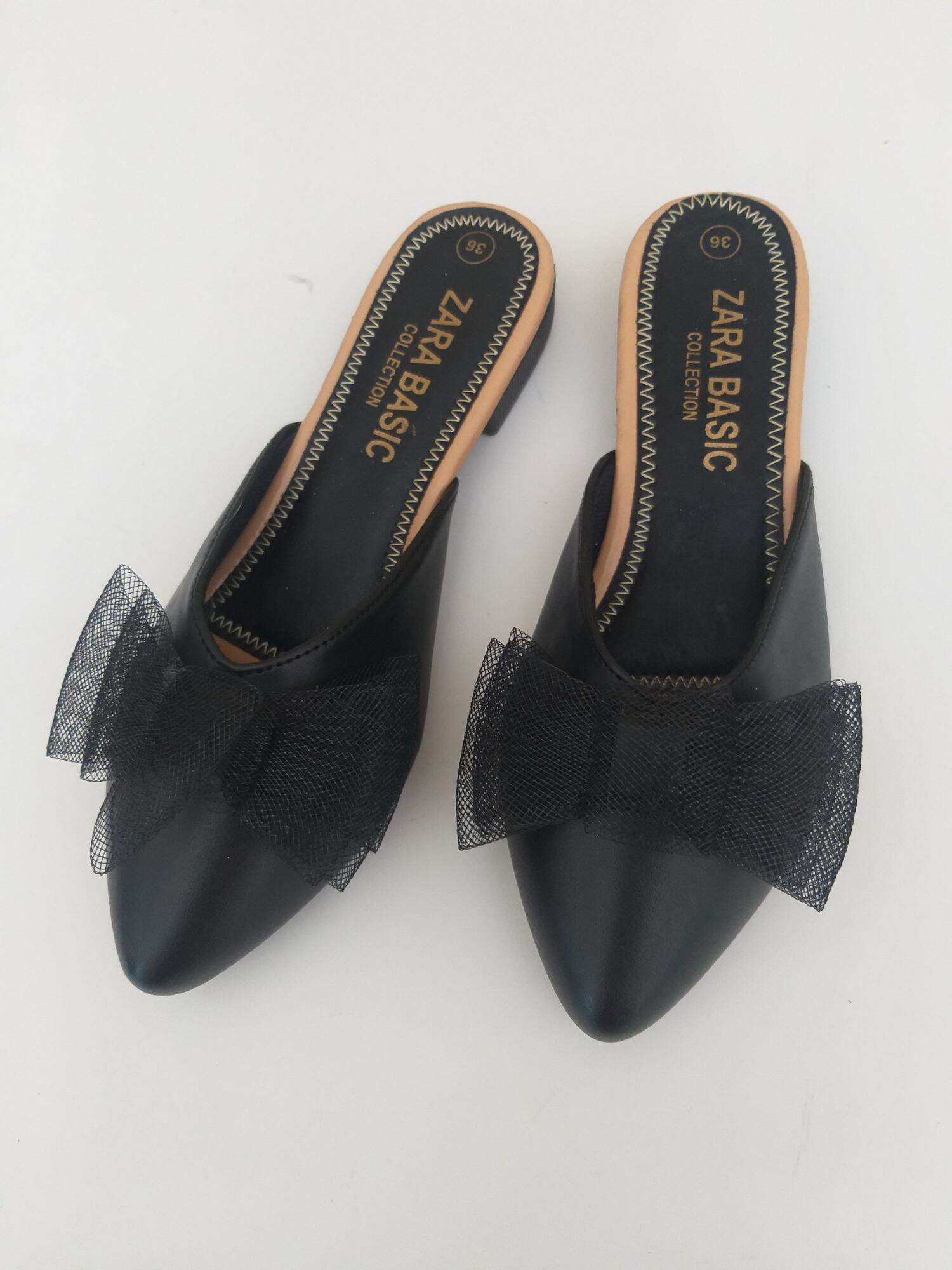 ANshoes: sục zara basic đế thấp nơ lưới cực sang chất da mềm êm hàng đẹp hình thật