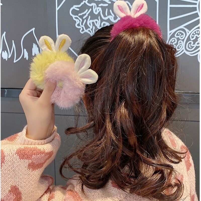 Dây buộc tóc tai thỏ lông mềm siêu cute