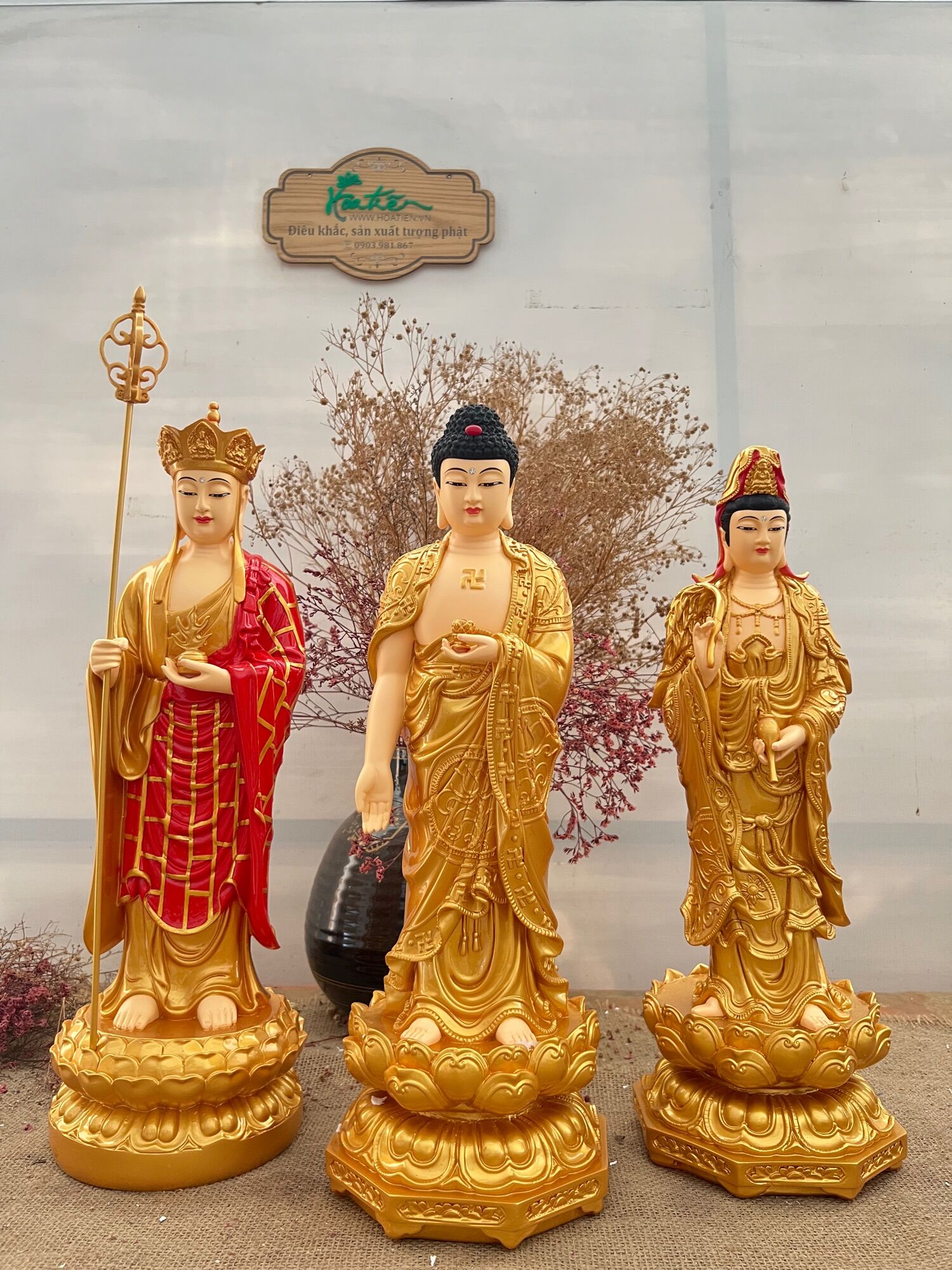 Bộ 3 vị ta bà tam thế 45-48cm | tượng phật hoa tiên