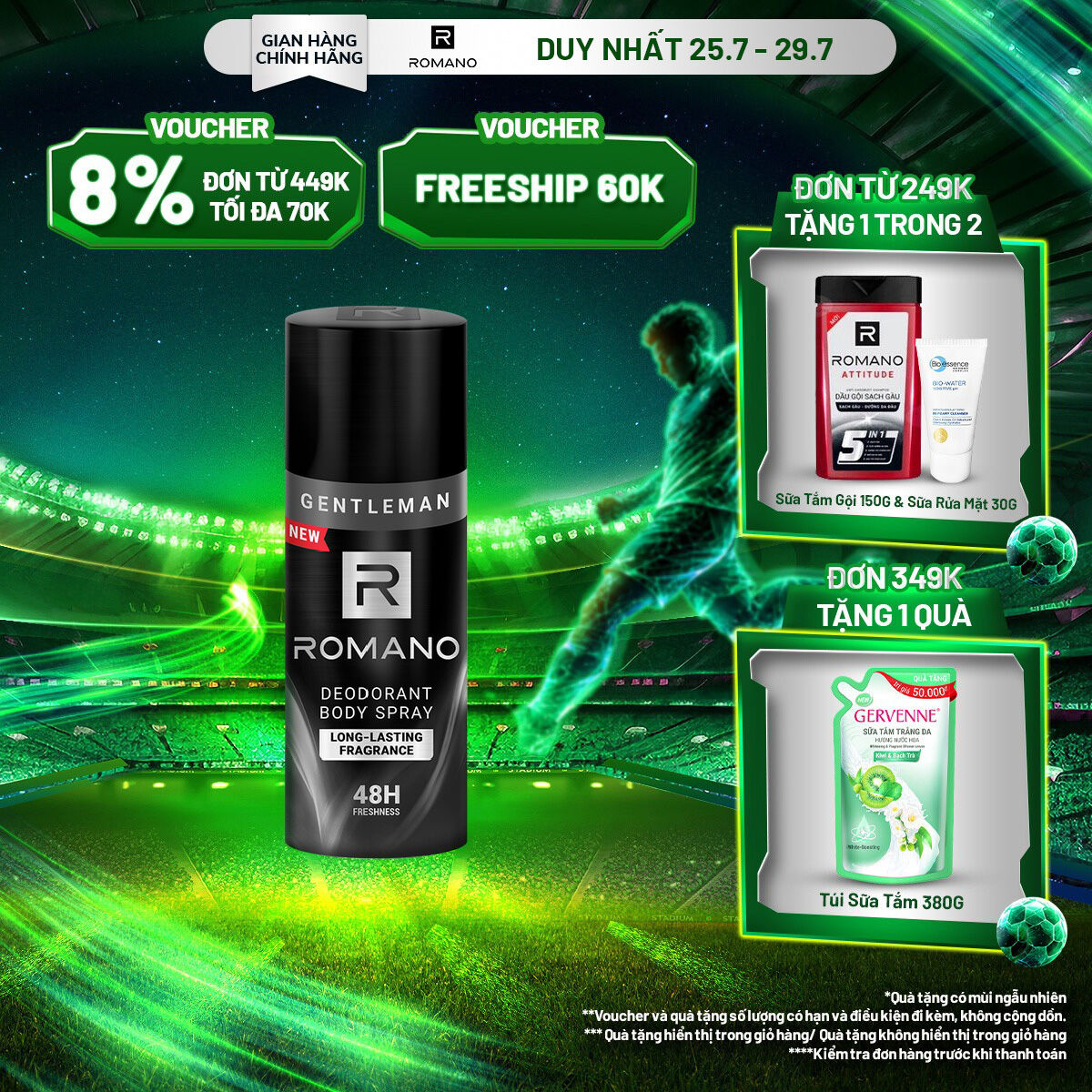 Xịt khử mùi toàn thân Romano Gentleman 150ml