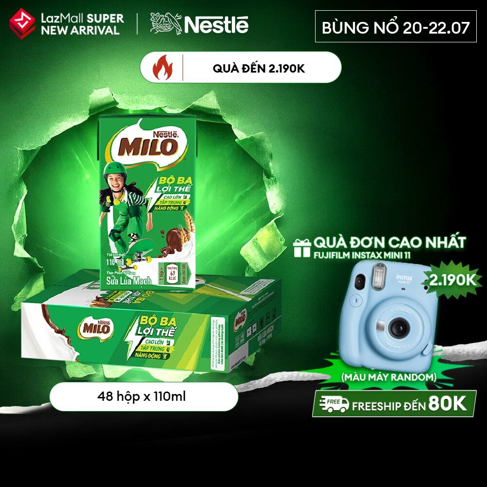 [FREESHIP TOÀN QUỐC] Sữa lúa mạch Nestlé® MILO® thùng 48 hộp x 110ml
