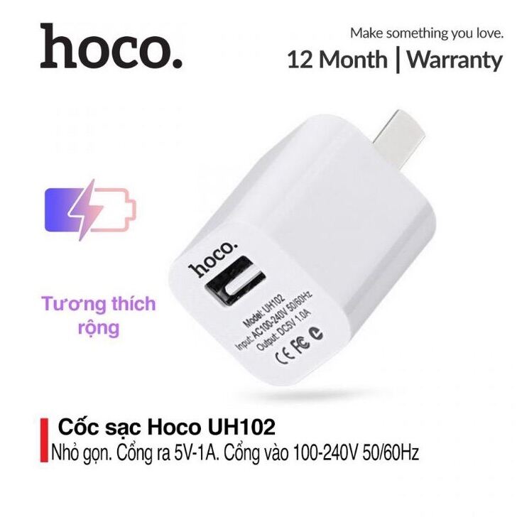 Củ sạc,cốc sạc HOCO UH102 hỗ trợ sạc nhanh pin dự phòng và iphone 5,6.7,8,x