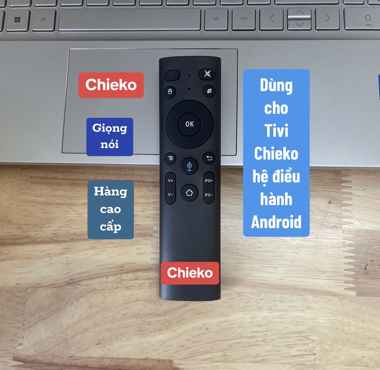 Điều khiển Tivi Chieko giọng nói đa năng( Tivi có nút nguồn bật lên hình mới dùng được)