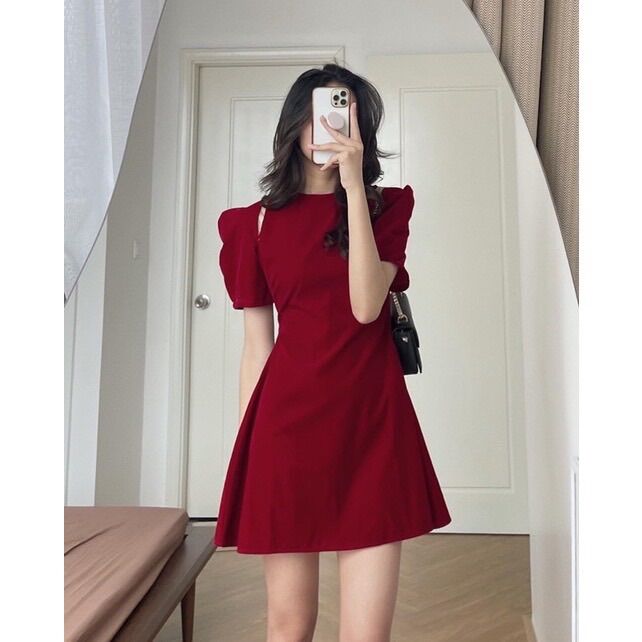 (D124 SHOP BIGSIZE NỮ 50KG ĐẾN 90KG) đầm khoét vai không nơ cổ tròn