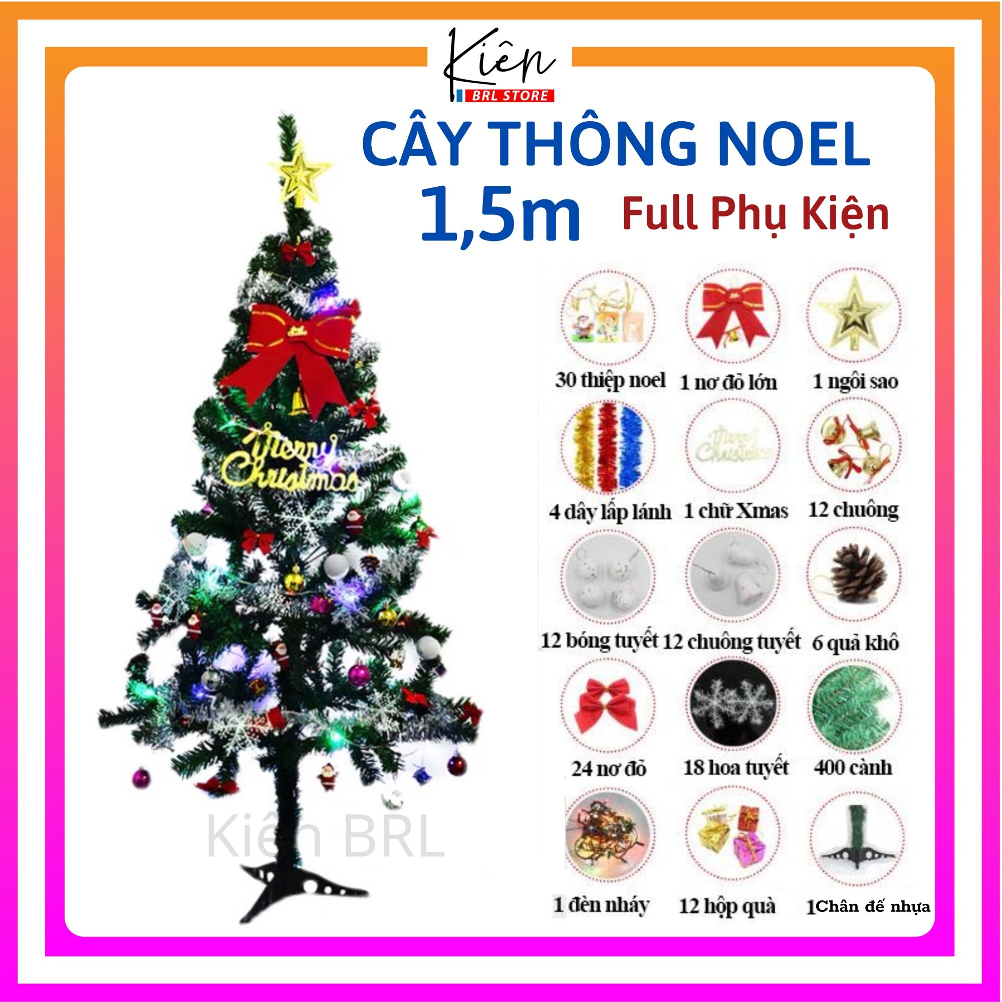 Cây thông noel 1,5m kèm full phụ kiện, Cây Thông Noel tán dày 1,5m xanh đầu tròn, Hàng Loại Đẹp- Trang trí giáng sinh,noel