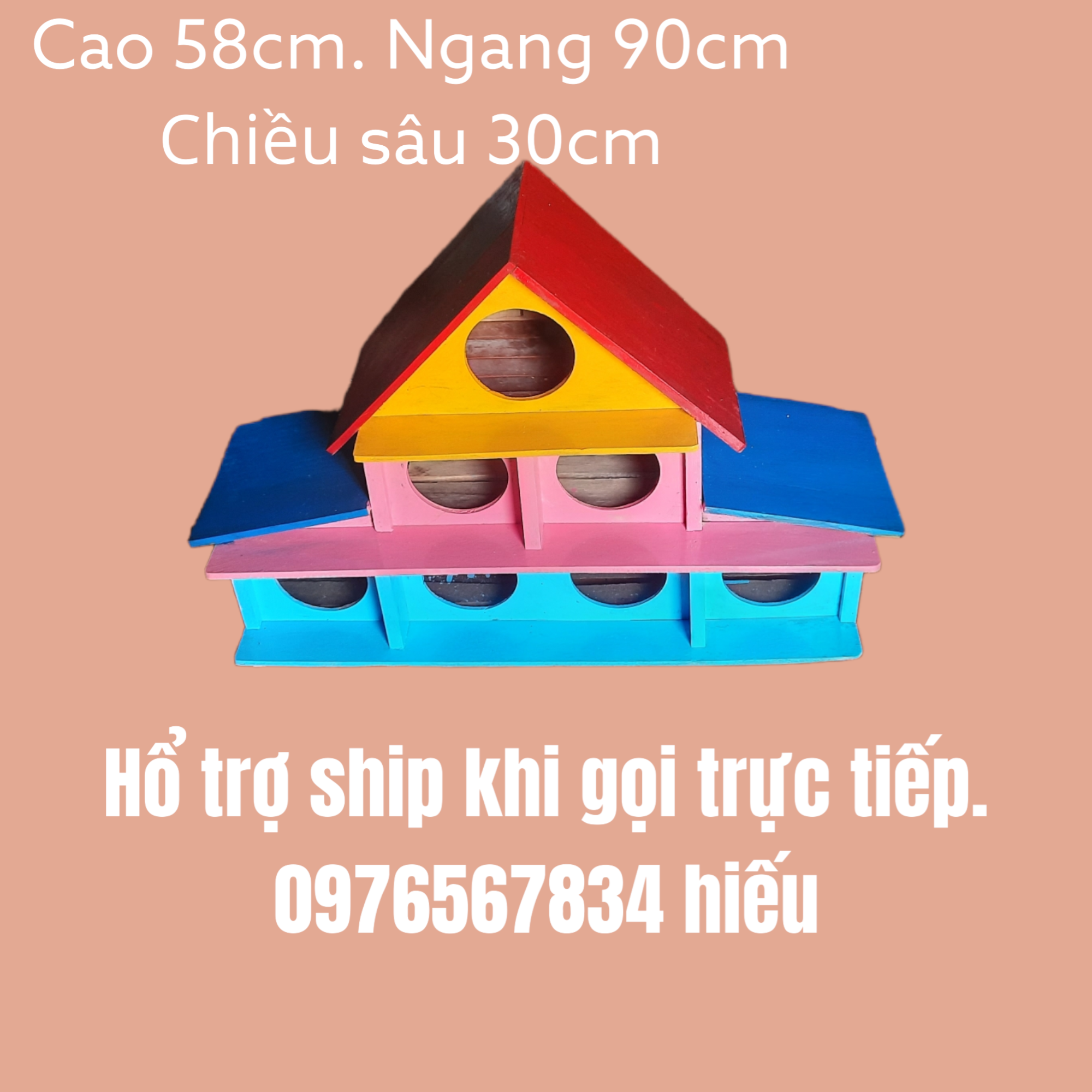 chuồng bồ câu 7 ô. gỗ thông, hàng làm kỉ, sơn full màu. nước sơn sáng . chất lượng. miễn phí ship khi gọi truc tiếp shop 0976_567_834