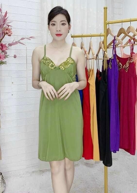 Đầm ngủ thun lạnh 2 dây phối ren