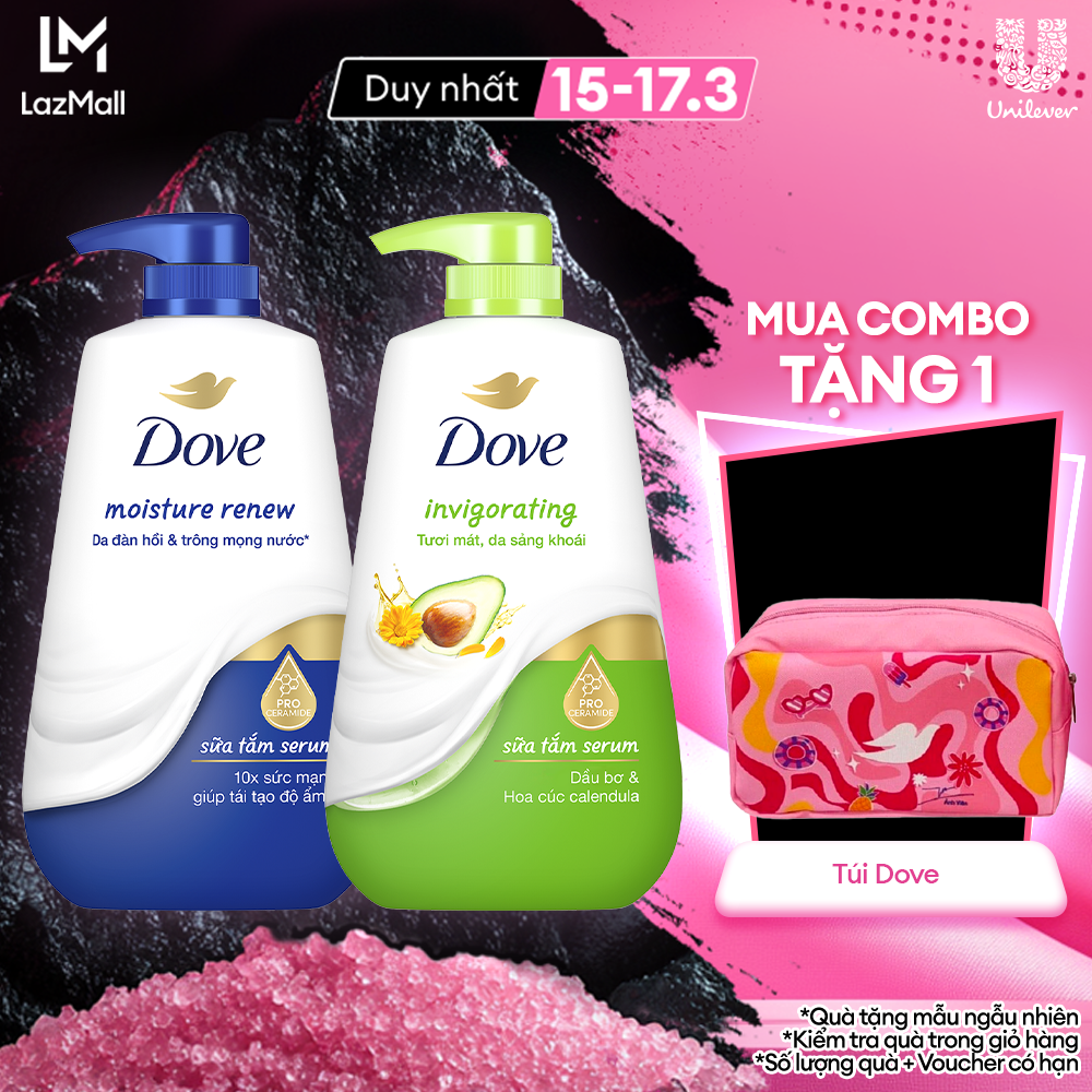 Combo 2 chai sữa tắm dưỡng thể Dove Dove Deep Moisture Dưỡng ẩm chuyên sâu và Invigorating Da mịn th