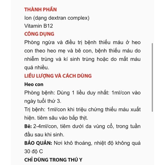 BIO FER Sắt tiêm 1 lần cho heo, trâu, bò