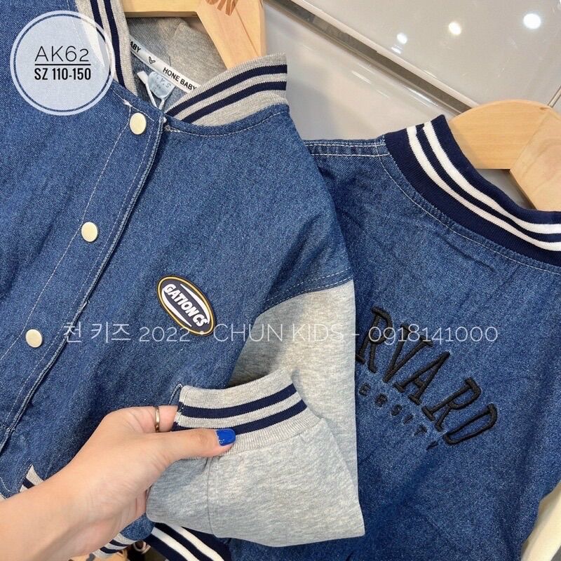 Áo bò bomber phối tay nỉ cho bé 8-22kg