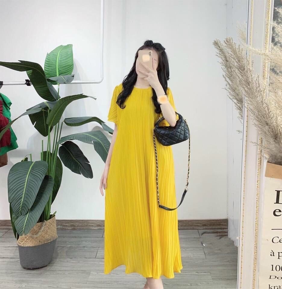 Đầm bầu voan dập ly cao cấp thời trang