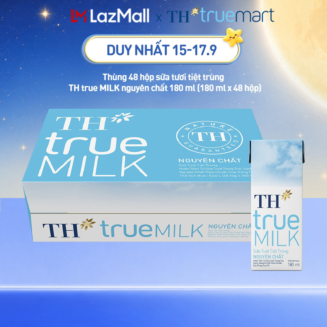 Thùng 48 hộp sữa tươi tiệt trùng TH true MILK nguyên chất 180 ml (180 ml x 48)