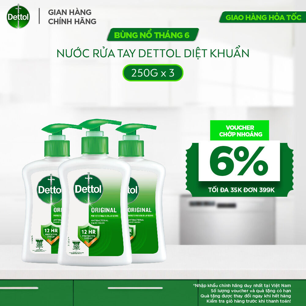Combo 3 nước rửa tay Dettol kháng khuẩn hương tinh dầu thông – 250g/chai