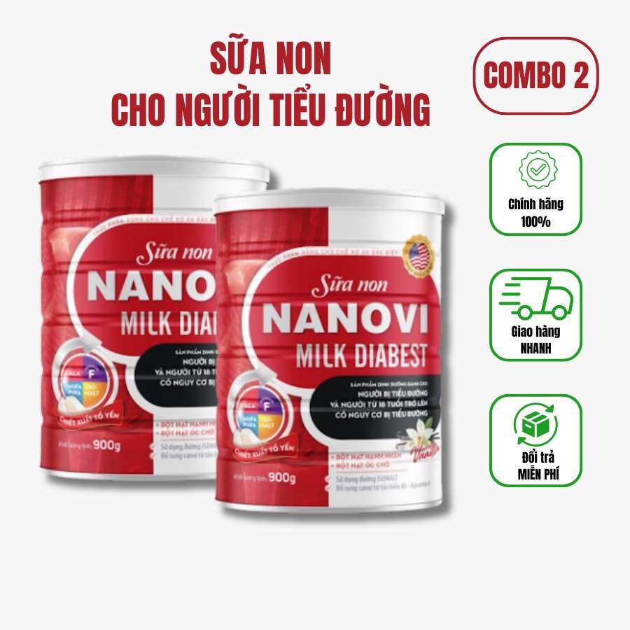 Combo 2 hộp sữa tiểu đường, ăn kiêng 900g Nanovi data 2025 tốt cho người tiểu đường, tốt cho hệ tiêu hóa, tim mạch