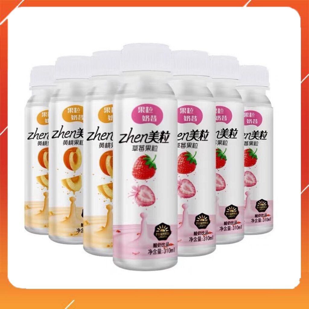 Sữa chua uống trái cây Zhen thơm mát 2 vị dâu và đào chai 320ml