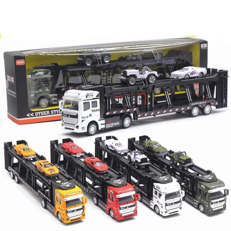 Xe container đầu kim loại chở 2 xe con ngẫu nhiên tỉ lệ 1:48
