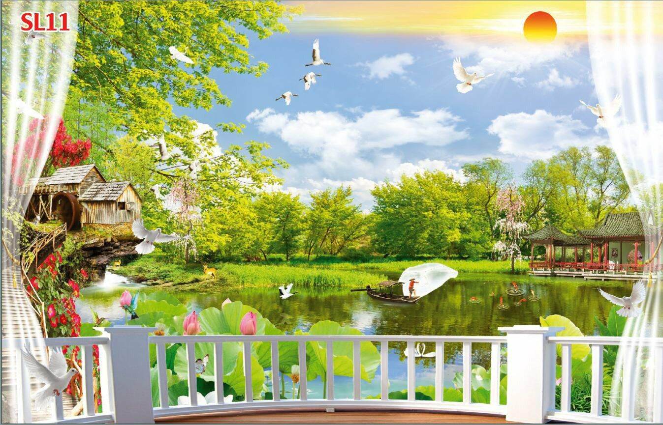 Tranh dán tường 3d phong cảnh hữu tình sl11 - tranh cửa sổ tuyệt đẹp