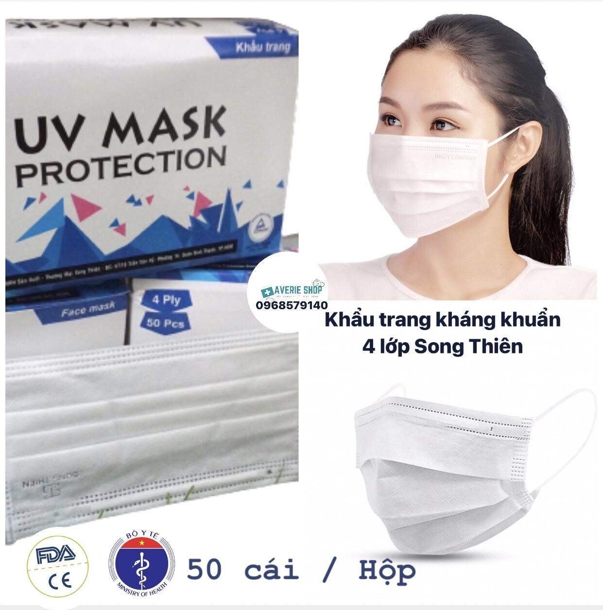 HỘP 50 cái - Khẩu trang y tế 4 lớp UV Mask Màu trắng- Khẩu trang kháng khuẩn an toàn chống bụi chống dịch không mùi - Averie Shop