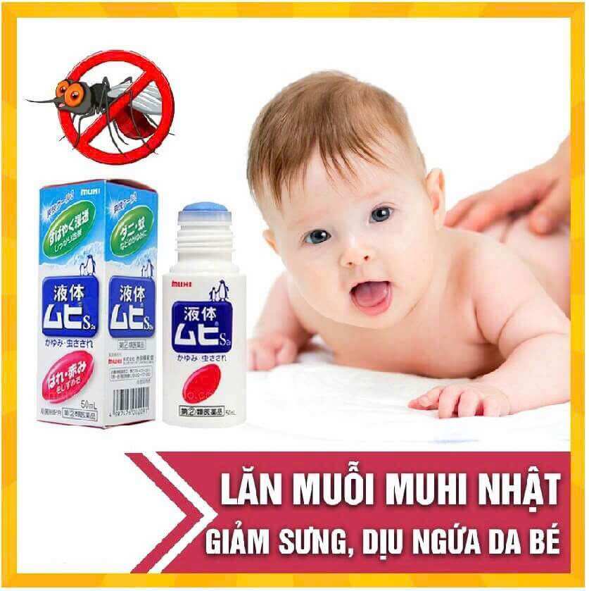 Lăn muỗi MUHI Nhật Bản 50ml giảm sưng, làm dịu da bé