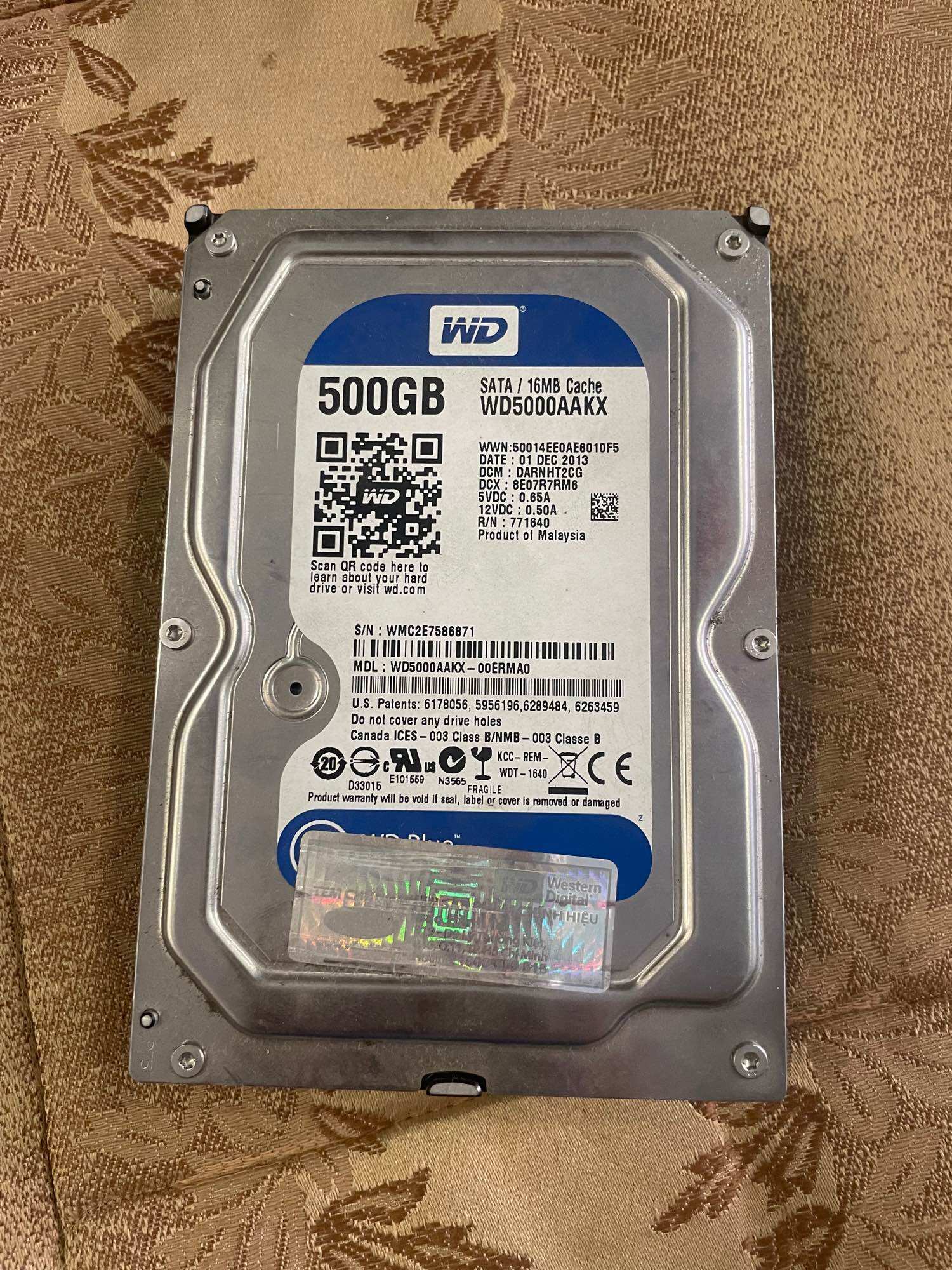 Ổ cứng wd wd5000aakx-00erma0 500gb mới dcm: egrnnt2ahb wưd5000âkx đã qua sử dụng