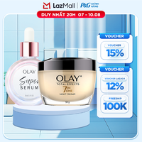Combo 2 SUPER SERUM OLAY SỨC MẠNH TỪ 5 DƯỠNG CHẤT TRONG 1 - Chai 30ML Và Kem Dưỡng Ẩm OLAY TOTAL EFFECTS Ban Đêm 50G