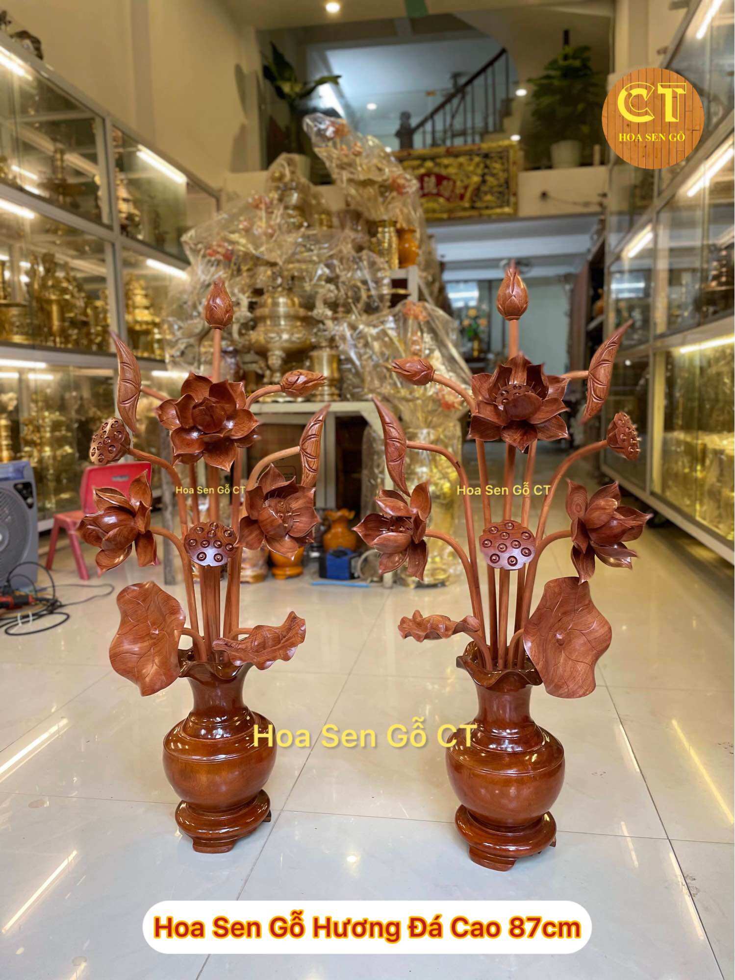 Bình Hoa Sen Gỗ Hương Đá Cao 87cm - 1 Bình