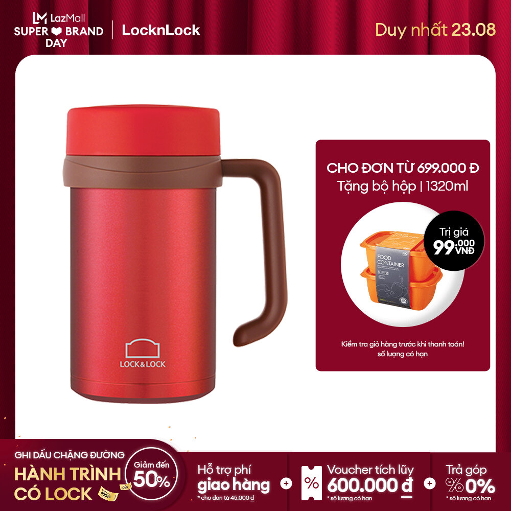 [Duy nhất 23.8 - Mua ngay] LHC4026RR - Ly giữ nhiệt Table Mug Lock&Lock 500ml - Màu Đỏ. Thiết kế tay cầm tiện lợi nguyên liệu cao cấp giữ nóng và lạnh. Hàng chính hãng