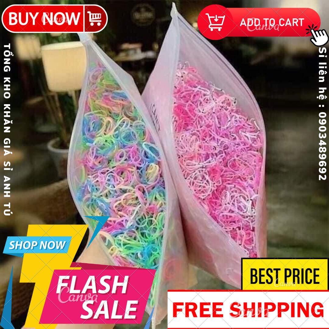 Túi zip 2000 chiếc chun buộc tóc/ cột tóc cho bé nhiều màu, siêu dai