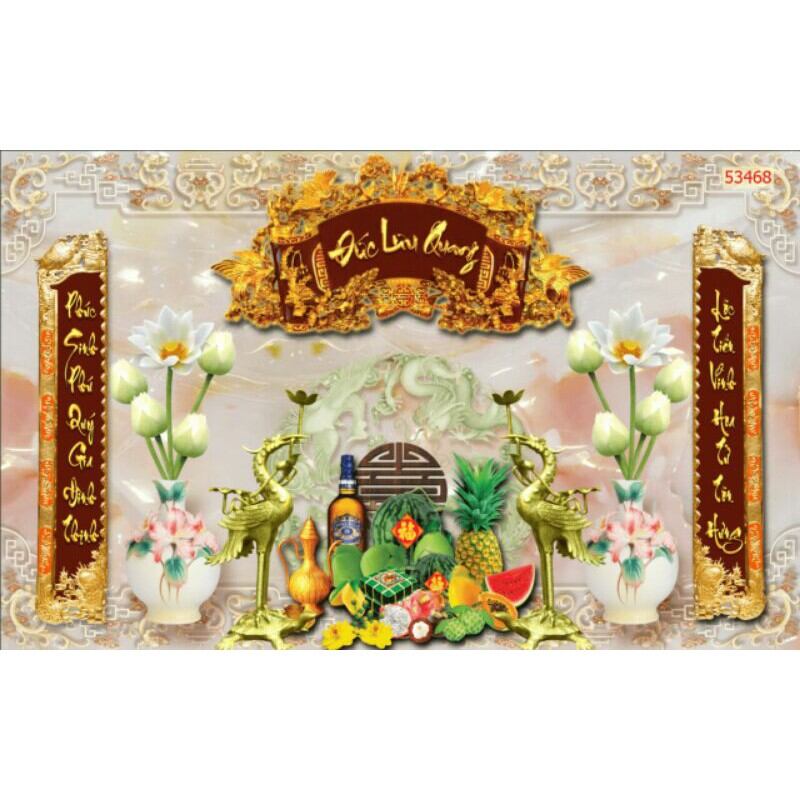 Tranh ban thờ 3d in vải lụa mực Hàn Quốc dán tường
