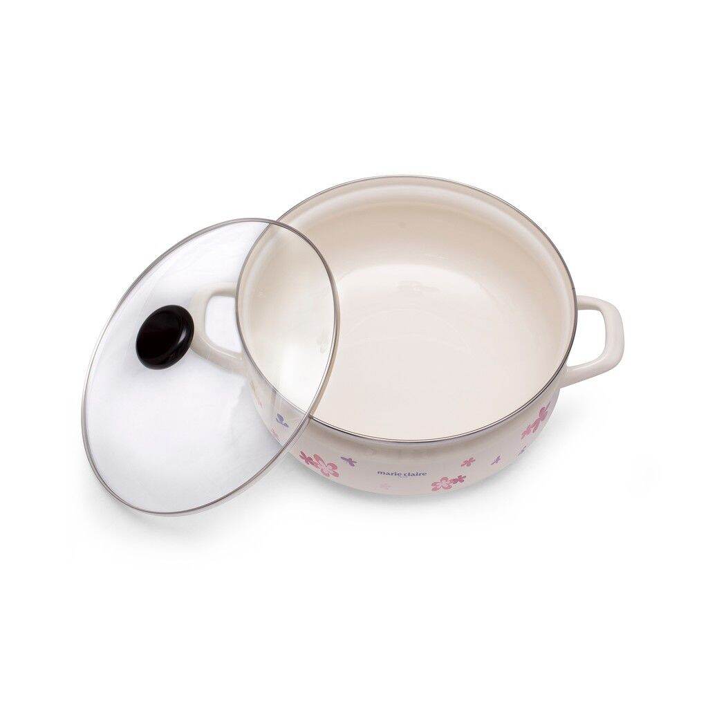 Nồi lẩu tráng men cao cấp nhật bản fujihoro mcpv-27hd - họa tiết hoa tím - dung tích 2.2l