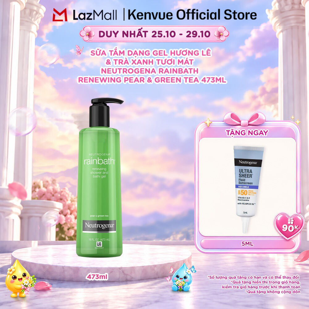Sữa tắm dạng gel hương lê  trà xanh tươi mát Neutrogena Rainbath Renewing Pear  Green Tea 473ml