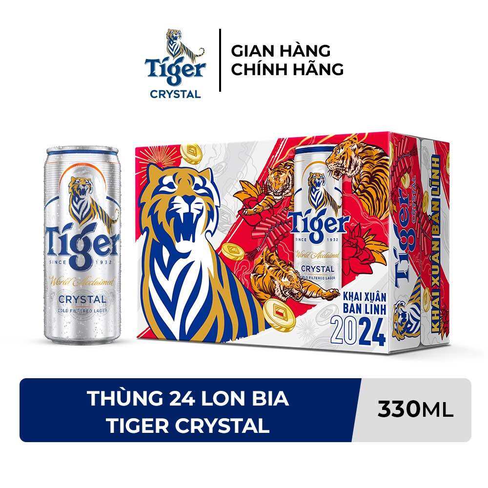 Bia Tiger Crystal thùng 24 lon 330ml/lon - mẫu Xuân 2024