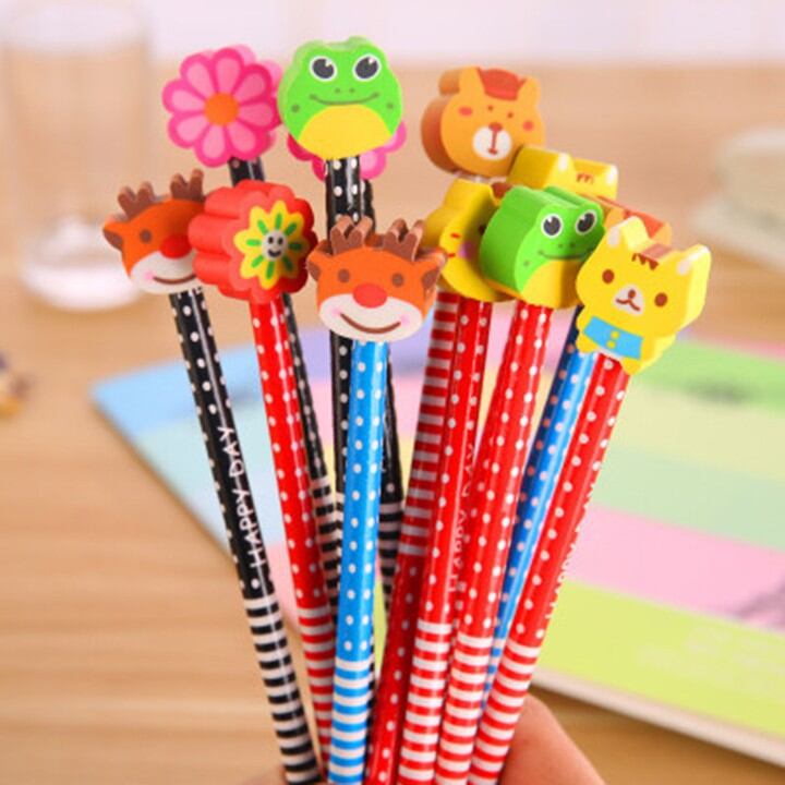 Combo 10 cây bút chì kèm tẩy hoạt hình